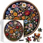 Vintage Wildflower Puzzles for Adults 1000 Pieces, Round Butterfly Bee Plant Puzzle Nature Art, Circle Pretty Flower Garden Jigsaw Puzzle, Retro Aesthetic Floral Puzzle
