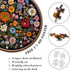 Vintage Wildflower Puzzles for Adults 1000 Pieces, Round Butterfly Bee Plant Puzzle Nature Art, Circle Pretty Flower Garden Jigsaw Puzzle, Retro Aesthetic Floral Puzzle
