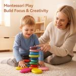 OESSUF Extra-Large Stacking Rocks for Toddlers 1-3, 16 PCS Wooden Montessori Toys, Safe Smooth Jumbo Balancing Stones for Open-Ended Sensory Play, STEM Building Blocks for Boys & Girls