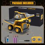 RC Dump Truck Toy for Boys, Remote Control Play Truck Construction Vehicles, 9CH 2.4Ghz Electric Trucks with Metal Bed & Light, 2 Rechargeable Batteries RC Car Toys Kids 3-12 Year Old Birthday Gifts