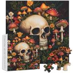 Vintage Mushroom 1000 Piece Puzzle for Adults, PICKFORU Horror Jigsaw Puzzles Skeleton Skull, Colorful Wildflower Puzzles for Adults, Terror Skull Puzzle as Mushroom Art
