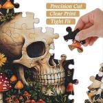 Vintage Mushroom 1000 Piece Puzzle for Adults, PICKFORU Horror Jigsaw Puzzles Skeleton Skull, Colorful Wildflower Puzzles for Adults, Terror Skull Puzzle as Mushroom Art