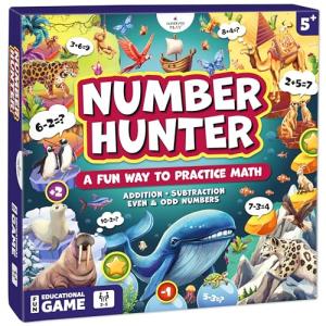 Number Hunter Math Board Game – Addition & Subtraction Adventure for Kids Ages 4-8 – Fun Educational STEM Game for Kindergarten, 1st-3rd Grade, Homeschool & Family Game Night