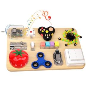 Umnodobn Montessori Busy Board for Toddlers, 11-in-1 Sensory Learning Travel-Friendly Activity Board, Fine Motor Skills Toy, Screen, Birthday Holiday Presents for Boys Girls 3+ Years Old