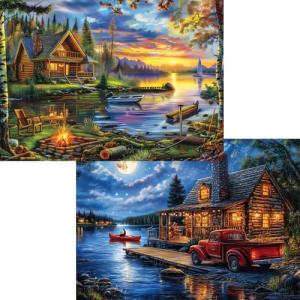 Pixlora Puzzles for Adults 1000 Pieces, 2 Pack Lake and Night View Jigsaw Puzzles, Nature Theme, Challenging Puzzles for Game Night, Perfect for Nature Lovers