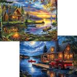 Pixlora Puzzles for Adults 1000 Pieces, 2 Pack Lake and Night View Jigsaw Puzzles, Nature Theme, Challenging Puzzles for Game Night, Perfect for Nature Lovers