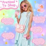 Oisacirg Play Purse for Little Girls, 23PCS Toddler Purse with Pretend Makeup for Kids, Princess Toys Includes Crossbody Bag, Phone, Wallet, Keys, Kids Toy Purse Birthday Gift Toys for Girls 3 4 5 6+