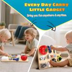 Umnodobn Montessori Busy Board for Toddlers, 11-in-1 Sensory Learning Travel-Friendly Activity Board, Fine Motor Skills Toy, Screen, Birthday Holiday Presents for Boys Girls 3+ Years Old