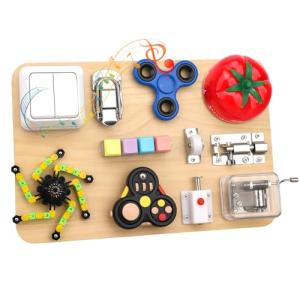 Umnodobn Montessori Busy Board for Toddlers, 11-in-1 Sensory Learning Travel-Friendly Activity Board, Fine Motor Skills Toy, Screen, Birthday Holiday Presents for Boys Girls 3+ Years Old