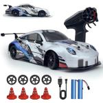 HTURCCOP RC Drift Car 2.4GHz 1:24 Scale 4WD High Speed Remote Control Cars Vehicle with LED Lights Two Batteries and Drifting Tires Racing Sport Toy Cars for Adults Boys Girls Kids