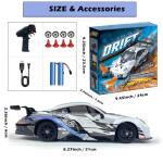 HTURCCOP RC Drift Car 2.4GHz 1:24 Scale 4WD High Speed Remote Control Cars Vehicle with LED Lights Two Batteries and Drifting Tires Racing Sport Toy Cars for Adults Boys Girls Kids