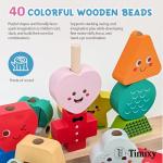 Timixy Montessori Wooden Stacking & Lacing Bead Set for Toddlers and Kids Ages 3+, Bead Sequencing and Shape Matching Toy with Pattern Cards, Character Faces & Patterned Designs