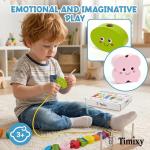 Timixy Montessori Wooden Stacking & Lacing Bead Set for Toddlers and Kids Ages 3+, Bead Sequencing and Shape Matching Toy with Pattern Cards, Character Faces & Patterned Designs