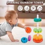 JUXUE Baby Spinning Stacking Toys for Toddlers 1-3, Rainbow Ring Stacker Montessori Toys for Babies 6-12 Months, 1 2 3 One Year Old Girl Boy Christmas Birthday Gifts, Autism Sensory Learning Toy