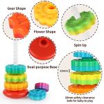 JUXUE Baby Spinning Stacking Toys for Toddlers 1-3, Rainbow Ring Stacker Montessori Toys for Babies 6-12 Months, 1 2 3 One Year Old Girl Boy Christmas Birthday Gifts, Autism Sensory Learning Toy