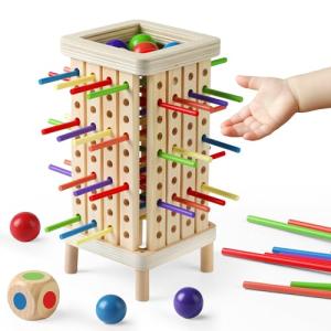 Pinshoon Montessori Game Wooden Board Game, Multiplayer for Kids 4-8, Math Educational, Fine Motor Skill Toy for Girls Boys, Classic Fun Games for Age 3 4 5 6 7 8 Girls Boys Gifts (Regular)