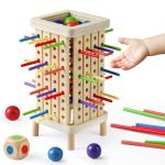 Pinshoon Montessori Game Wooden Board Game, Multiplayer for Kids 4-8, Math Educational, Fine Motor Skill Toy for Girls Boys, Classic Fun Games for Age 3 4 5 6 7 8 Girls Boys Gifts (Regular)