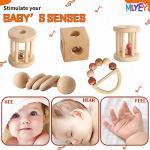 Wooden Baby Toy 8pcs, Montessori Toys for Babies 1-3 Years Old, Wooden Rattles Toy Set for Infant Grasping, Sensory Development, Gift for Baby Boys Girls (Natural Wood)