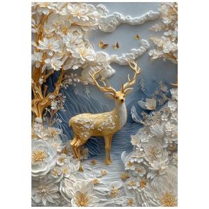 Golden Deer Puzzles for Adults 1000 Pieces, Nature Flower Bloom Animal Plant Theme Puzzle White Gold, Unique Floral Tree Landscape Jigsaw Puzzle Aesthetic, Paper Cut Art Puzzle Challenge for Adults