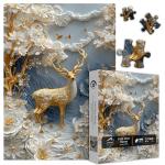 Golden Deer Puzzles for Adults 1000 Pieces, Nature Flower Bloom Animal Plant Theme Puzzle White Gold, Unique Floral Tree Landscape Jigsaw Puzzle Aesthetic, Paper Cut Art Puzzle Challenge for Adults