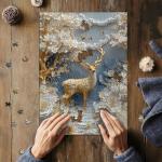 Golden Deer Puzzles for Adults 1000 Pieces, Nature Flower Bloom Animal Plant Theme Puzzle White Gold, Unique Floral Tree Landscape Jigsaw Puzzle Aesthetic, Paper Cut Art Puzzle Challenge for Adults