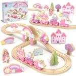 Lehoo Castle Wooden Train Set, Unicorn Train Set for Toddlers 2-4, Wooden Train Track Toddler Girl Toys Pink Train Fantasy Toys for 3 4 5 6 Year Old Girl