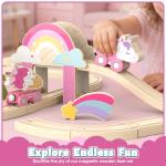Lehoo Castle Wooden Train Set, Unicorn Train Set for Toddlers 2-4, Wooden Train Track Toddler Girl Toys Pink Train Fantasy Toys for 3 4 5 6 Year Old Girl