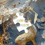 Golden Deer Puzzles for Adults 1000 Pieces, Nature Flower Bloom Animal Plant Theme Puzzle White Gold, Unique Floral Tree Landscape Jigsaw Puzzle Aesthetic, Paper Cut Art Puzzle Challenge for Adults