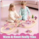 Lehoo Castle Wooden Train Set, Unicorn Train Set for Toddlers 2-4, Wooden Train Track Toddler Girl Toys Pink Train Fantasy Toys for 3 4 5 6 Year Old Girl