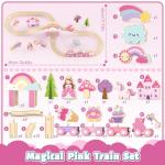 Lehoo Castle Wooden Train Set, Unicorn Train Set for Toddlers 2-4, Wooden Train Track Toddler Girl Toys Pink Train Fantasy Toys for 3 4 5 6 Year Old Girl