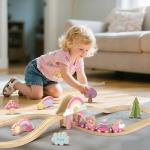 Lehoo Castle Wooden Train Set, Unicorn Train Set for Toddlers 2-4, Wooden Train Track Toddler Girl Toys Pink Train Fantasy Toys for 3 4 5 6 Year Old Girl