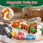 Lehoo Castle Wooden Train Set - Dinosaur Train Set for Toddlers 2-4, Wooden Train Track Railway Playset Toys for 3 4 5 6 Year Old Boys Girls Birthday Gifts