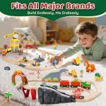 Lehoo Castle Wooden Train Set - Dinosaur Train Set for Toddlers 2-4, Wooden Train Track Railway Playset Toys for 3 4 5 6 Year Old Boys Girls Birthday Gifts