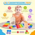 Wooden Montessori Baby Toddler Toys: 3 in 1Learning Fine Motor Skills Juguetes, Educational Color Sorting Fidget Sensory Toys for Toddlers 1-3, Object Permanence Cause and Effect Boys Girls Gifts