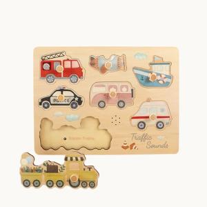 Freniland Transportation Sound Puzzle for Toddlers, Wooden Vehicle Sound Puzzle with Realistic Sounds, Educational Toy for 18M+