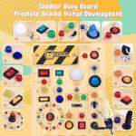 Busy Board with LED Light Switches, Montessori Toys for 1 2 3 Years Old, Toddlers Wooden Toy Sensory Activity Board, Travel Toys for 1+ Year Old Boy & Girl Birthday Gift