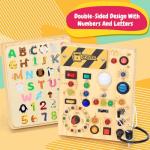 Busy Board with LED Light Switches, Montessori Toys for 1 2 3 Years Old, Toddlers Wooden Toy Sensory Activity Board, Travel Toys for 1+ Year Old Boy & Girl Birthday Gift