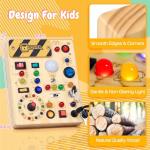 Busy Board with LED Light Switches, Montessori Toys for 1 2 3 Years Old, Toddlers Wooden Toy Sensory Activity Board, Travel Toys for 1+ Year Old Boy & Girl Birthday Gift