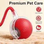 SilveWillo Interactive Electric Automatic Rolling Moving USB Rechargeable Self Activated Play Stimulation Toy Smart Chase Teaser Ball with Speedy Tail Rope for Bored Adult Indoor Cats and Dogs, Red