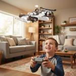 Racing car and drone combination, remote-controlled flying car, foam material. Features include one-key takeoff, stable hovering, racing mode, and 360° aerial flips. An ideal and fun birthday gift.