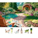 Puzzles for Adults 500 Piece Beautiful Garden Landscape with Tranquil Pool Jigsaw Puzzles Nature Flower Garden Cozy Scene with Letters on Back for Nature Lovers Ideal for Game Night (23''X15'')