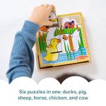 Melissa & Doug Farm Wooden Cube Puzzle with Storage Tray – 6-in-1 Animal Puzzle for Toddlers and Preschoolers – 16 Wooden Cubes – Farm Toy for Kids Ages 3+ - FSC Certified