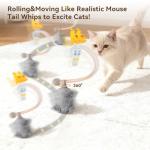 Migipaws Interactive MigiMouse Cat Toy 360° Rolling & Spin with Wiggling Tail for Indoor Cats Smart Motion Sensor, Realistic Squeak, Rechargeable Plush Kitten Toy(Grey)