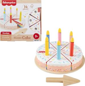 Fisher-Price Wood Pretend Play Toy Cake Set, 14-Piece Wooden Food Decorating & Serving Play for Preschool Kids Ages 3+ Years
