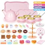 iAOVUEBY Tea Party Set for Little Girls, 49PCS Princess Tea Time Toys Including Tea Set Dessert Carrying Case, Kids Kitchen Pretend Playset, Tea Set for Girls Birthday Toddler Age 3-8, Pink