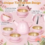 iAOVUEBY Tea Party Set for Little Girls, 49PCS Princess Tea Time Toys Including Tea Set Dessert Carrying Case, Kids Kitchen Pretend Playset, Tea Set for Girls Birthday Toddler Age 3-8, Pink