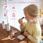 Smartwo 22 PCS Wooden Makeup Toy Set for Toddler Pretend Play,Wood Beauty Salon Toys Cute Wooden Makeup Kit with Realistic Accessories Gift for Girls 3 4 5 6