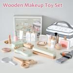 Smartwo 22 PCS Wooden Makeup Toy Set for Toddler Pretend Play,Wood Beauty Salon Toys Cute Wooden Makeup Kit with Realistic Accessories Gift for Girls 3 4 5 6
