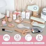Smartwo 22 PCS Wooden Makeup Toy Set for Toddler Pretend Play,Wood Beauty Salon Toys Cute Wooden Makeup Kit with Realistic Accessories Gift for Girls 3 4 5 6
