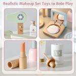 Smartwo 22 PCS Wooden Makeup Toy Set for Toddler Pretend Play,Wood Beauty Salon Toys Cute Wooden Makeup Kit with Realistic Accessories Gift for Girls 3 4 5 6